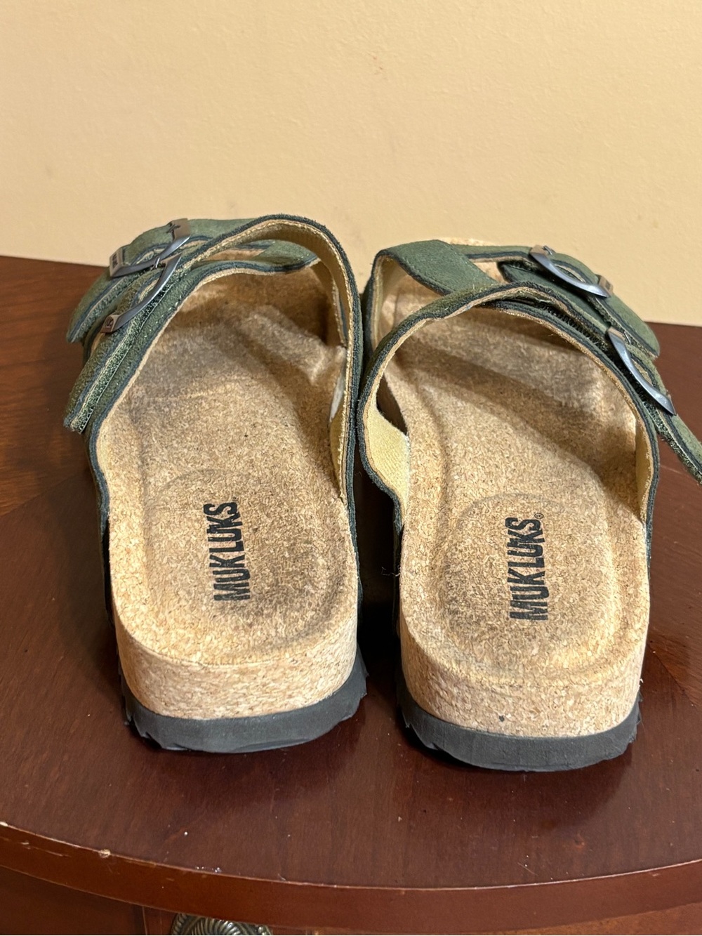 Muk Luks Olive Green Suede Buckle Slide Sandals Super Cute - Picture 5 of 6